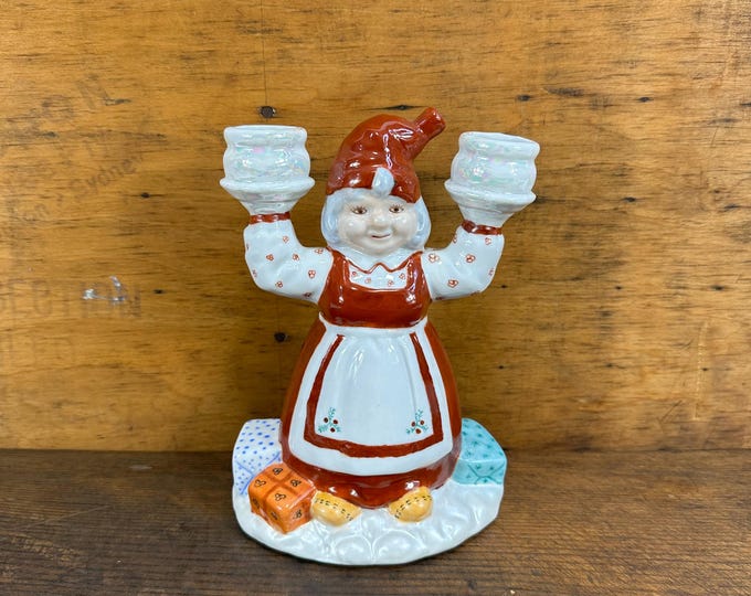 Norwegian Porsgrund Porcelain Santa Wife Candle Holder - Vintage Christmas Decor Collectible