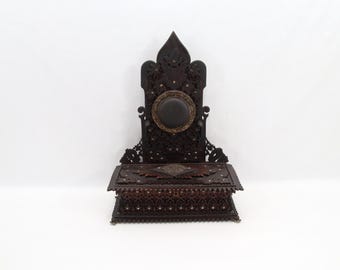 Antique Norwegian Tramp Art, Dated 1895 - Ornate Fretwork and Silver-Plated Details