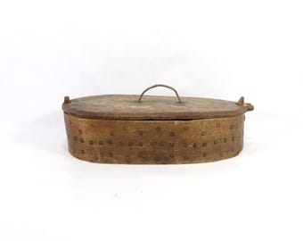 Antique Norwegian Bentwood Tine Box | 1800s Nordic Farmer Keepsake | Primitive Circle Decor | Historic Gift
