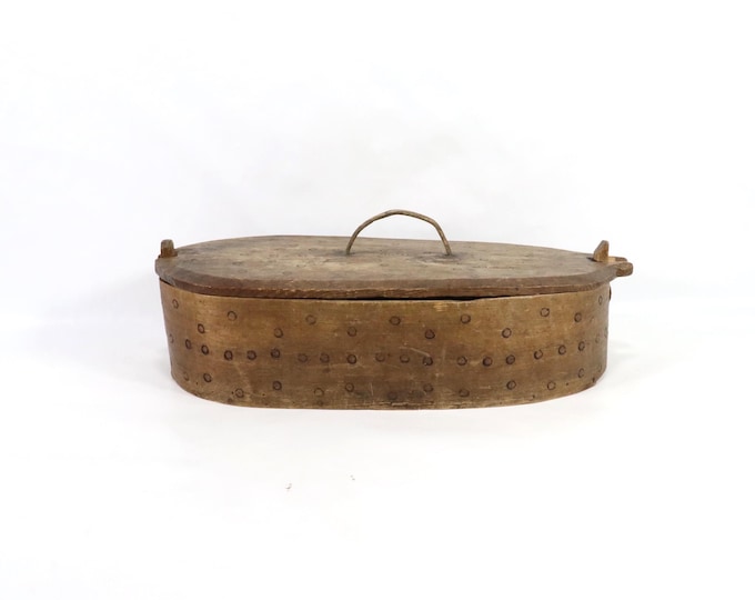 Antique Norwegian Bentwood Tine Box | 1800s Nordic Farmer Keepsake | Primitive Circle Decor | Historic Gift