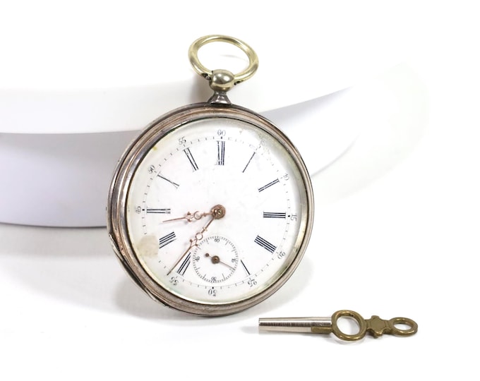 Vintage Swiss Pocket Watch 1880s | Silver 0.800 G.T Timepiece | Porcelain Dial | Antique Collectible | Gift for Him