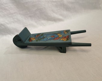 Colorful Hand-Painted Rosemalt Wooden Wheelbarrow from the 1980's - Norwegian Craftsmanship