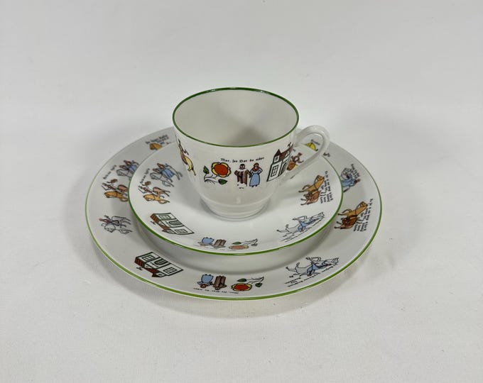 Vintage Norwegian Porsgrund Porcelain Rare Breakfast Trio - Wedding Procession - Scandinavian Folk Art
