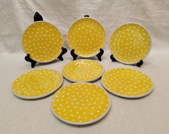 Norwegian Ceramic Plate Collection - 1960s-1970s Retro Vintage Handmade Yellow Plates (Set of 7)