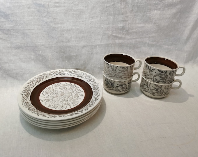 Vintage, Gefle, Sweden, design Fontana, Breakfast set, Porcelain with glaze, Retro Look