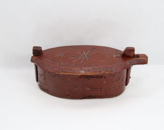 Antique Norwegian Bentwood Box - 19th Century Folk Art with Traditional Nordic Patterns