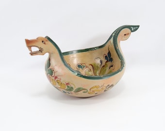 Antique Norwegian Dragon Ale Bowl | Handcarved Kjenge | Nordic Folk Art Beer Bowl | Rosemaling Painted Cup | Viking Style Decor