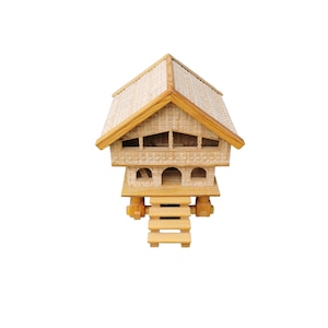 Vintage handgemaakt groot houten huisje - Noorse hut uit jaren 80 - Gemaakt van houten trekclips