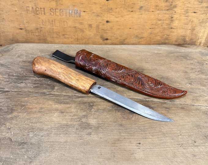 Large Handmade Norwegian Knife with Stamped Blade - Collector's Item for Hunting and Fishing