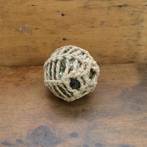 Unique Old Fishing Float with Netted Hemp - Norwegian Glass Float with  Green Color