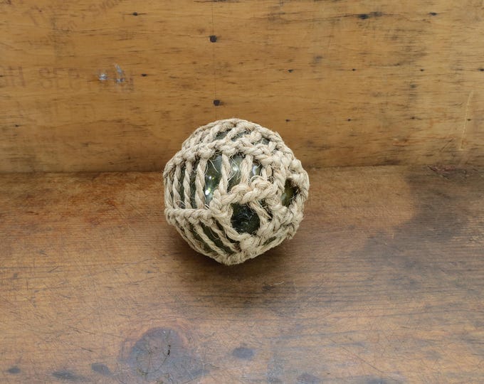 Unique Old Fishing Float with Netted Hemp - Norwegian Glass Float with  Green Color
