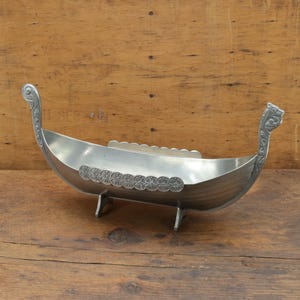 Norwegian Handmade Viking Ship in Pewter | 1970s Oslo Metal Craftsmanship | Collectible | Historical Decor