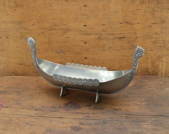 Norwegian Handmade Viking Ship in Pewter | 1970s Oslo Metal Craftsmanship | Collectible | Historical Decor
