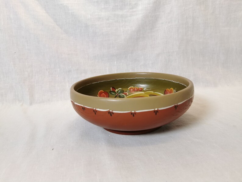 Vintage Norwegian folk art Rosemalt wooden bowl