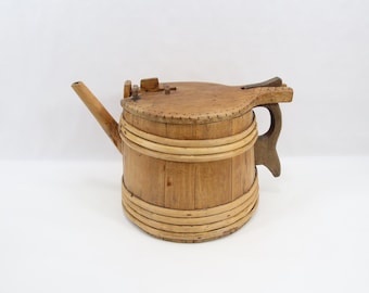 Antique Norwegian Spout Jug | Handcrafted Wooden Tutekanne with Lid | 19th Century Scandinavian Primitive Folk Art Vessel