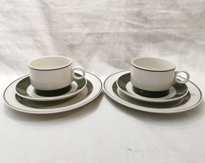 Retro Vintage Rörstrand Sweden Table Pattern Coffee/Dessert Set - Swedish Porcelain with Green Decor
