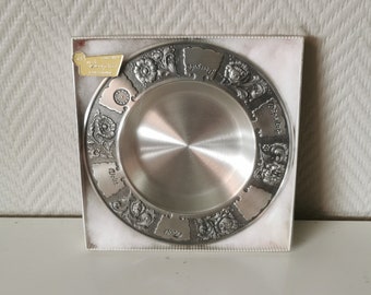 Vintage norwegian handmade Pewter/Tinn plate for Christening/Baptism present/gift in original box