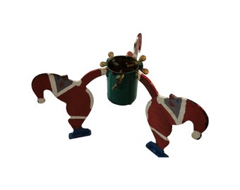 Vintage Norwegian Handmade Iron Christmas Tree Stand with Santa Design - Cozy Holiday Decor