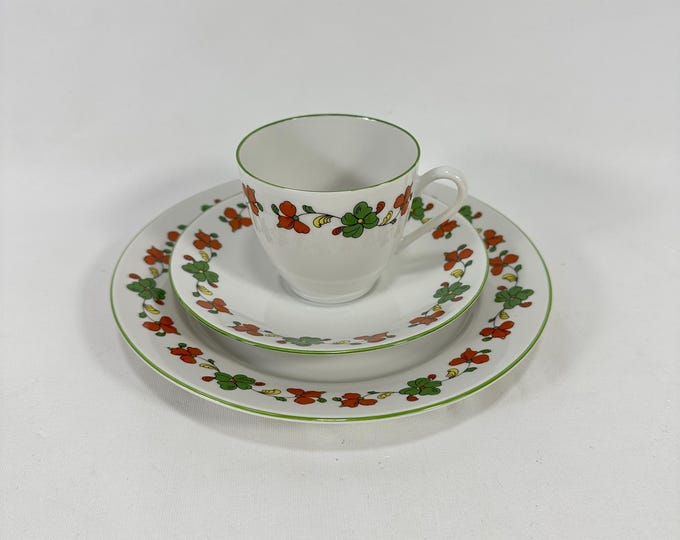 Vintage Norwegian Porsgrund Farmers Rose 3-Piece Breakfast Set