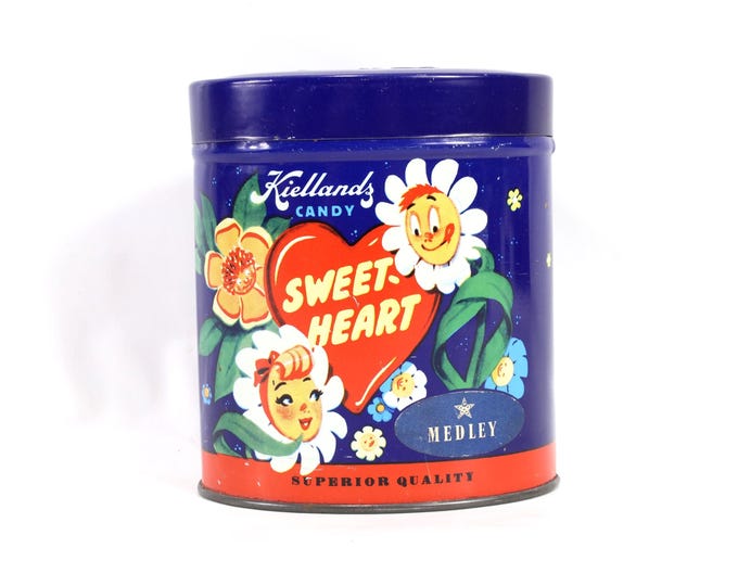 Kiellands Candy "Sweetheart" Tin Box | 1940 Vintage Collectible | Nordic Charm | Floral Design | Retro Gift