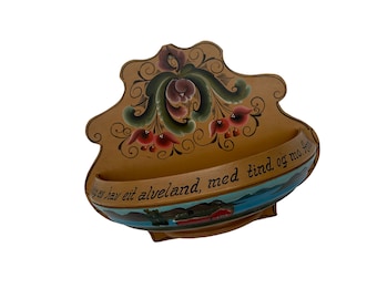 Norwegian Vintage Wall Shelf/bowl - Handmade wooden shelf with Rose painted decor