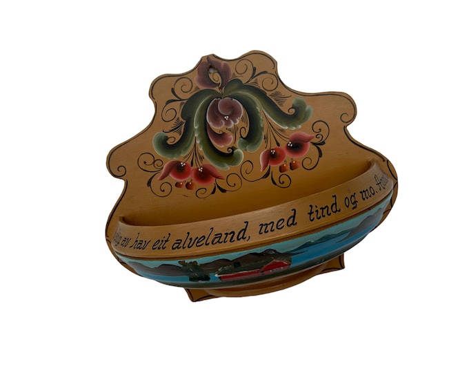 Norwegian Vintage Wall Shelf/bowl - Handmade wooden shelf with Rose painted decor