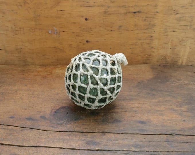 Unique Old Fishing Float with Netted Hemp - Norwegian Glass Float with  Green Color