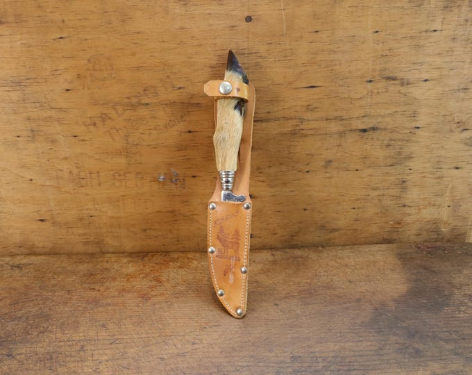Norwegian Handmade Sheath Knife | Deer Foot Handle | Leather Sheath | Gift for Collector | Nordic Gift | 1970s Collectible