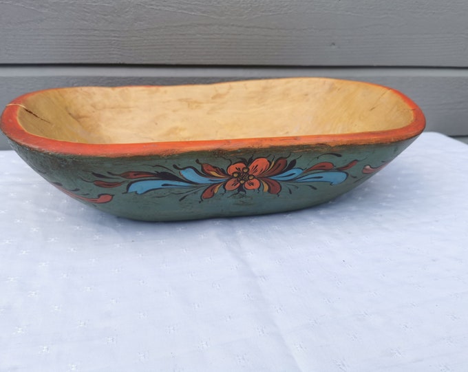 Norwegian vintage handmade Rosemalt tray/Trau, Serving dish, Traditional Norwegian Rose Paint