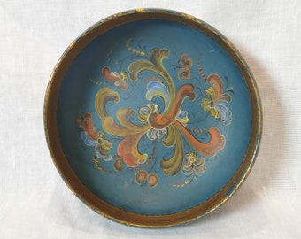 Vintage Handpainted Norwegian Wooden Bowl | Colorful Folk Art Home Decor