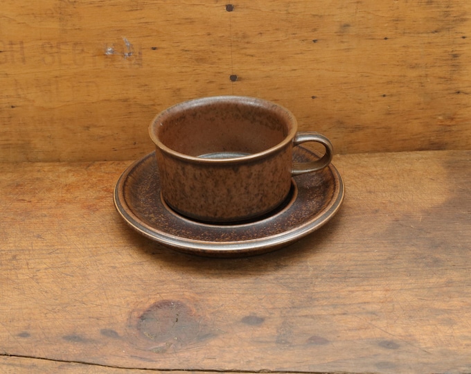 Finnish Vintage Arabia Ruska Stoneware Set | Large Cup & Saucer | ULLA PROCOPÉ Design | 1973 Classic | Coffee Set