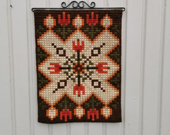 Vintage Norwegian hand woven Tapestry wall hanging, Norwegian Folk Art, Colorful Retro Look embroided