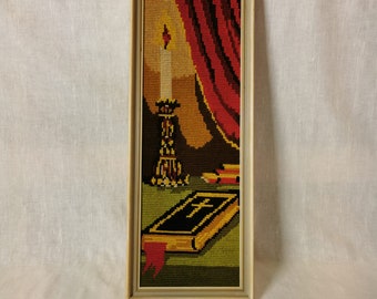 Vintage Handmade Embroidery Religious Picture - 1960's Wall Decoration
