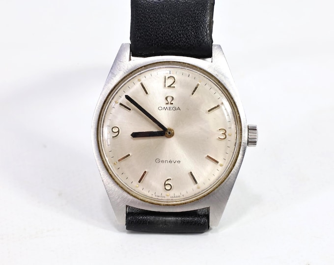 Omega Geneve 1970s Wristwatch | Vintage 34mm Watch | Brushed Steel Case | Classic Timepiece | Collector's Item