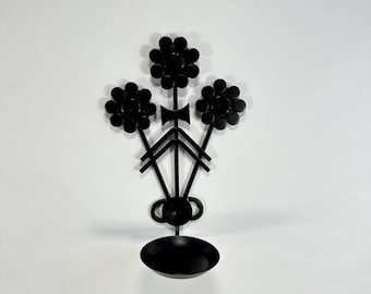 Vintage Danish Mid Century Modern Wall Candle Holder - Black Metal & Orange Glass - Dantoft Denmark 1970s