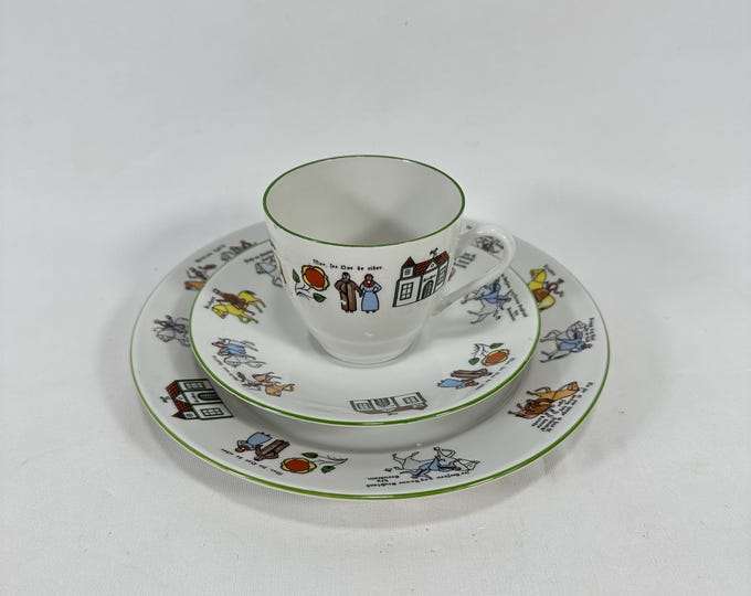Vintage Norwegian Porsgrund Porcelain Rare Breakfast Trio - Wedding Procession - Scandinavian Folk Art
