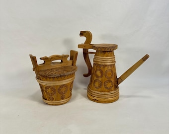 Norwegian Folk Art Set: Tine Box & Beer Jug Duo from Telemark