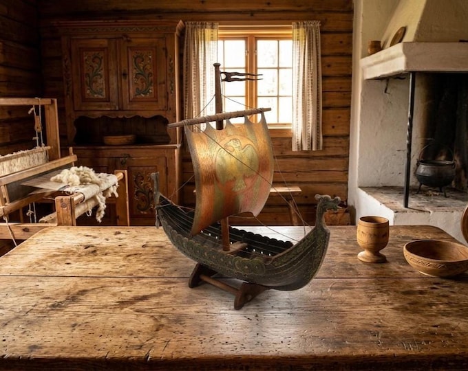 Vintage Viking Ship Sculpture in Bronze and Brass | Scandinavian Norse Dragon Boat Art 1950s | Danish Collectible Design