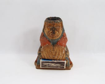 Vintage Norwegian Troll Candleholder - Hand-Carved Wood Matchbox Holder, 1920s