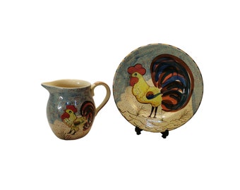 Vintage Retro English Covert Garden Easter Set with Serving Dish and Mug - Cockerel Handpainted Easter Decoration