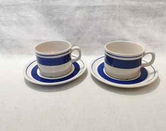 Vintage Swedish Gefle Marin Pattern Tea Cup Saucer Set - Flint Porcelain, Perfect Condition, White and Blue Colors