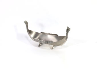 Norwegian Pewter Viking Ship | Norse Collector's Item | 1970s Nordic Collectible | Dragon Head & Shields | Viking Ship Decor