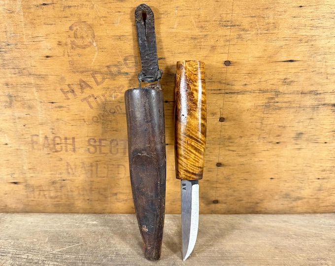 Vintage Norwegian Home-Forged Knife by Aslak Ellefsen with hand-sewn Sheath - Authentic Nordic Design