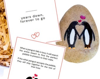 Wedding Anniversary Penguin Pebble Gift - "Years Down, Forever to Go” Card & Happy Anniversary Box – Celebrate Any Anniversary UK