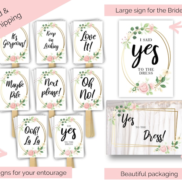 Wedding Dress Shopping Signs Paddles - Say yes to the Dress Props – Ideal for Bridal Dress Shopping Fun with your Bridesmaids (25 Pieces)