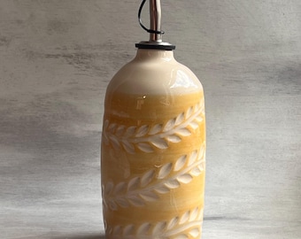 Handmade Ceramic Oil Bottle with Spout: Yellow Kitchen Decor