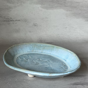 Handmade Blue Ceramic Trinket Dish: Small Ring Holder Catch-All