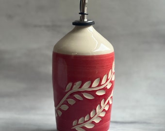 Handmade Ceramic Oil Bottle with Spout: Red Stoneware Kitchen Decor