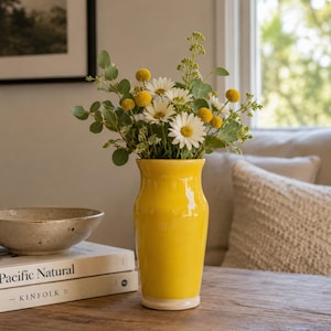 Handmade Yellow Ceramic Vase, Wheel Thrown Bud Vase, Minimalist Home Decor, Gift for Her