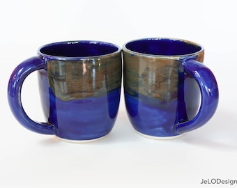 Handmade blue and bronze ceramic mugs from JeLO Designs Pottery